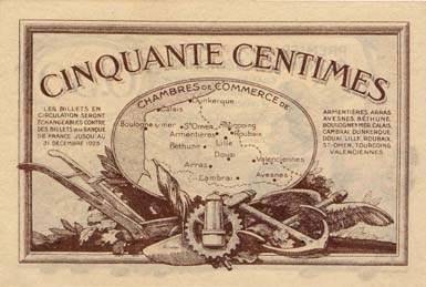 Billet des Chambres de Commerce du Nord et du Pas-de-Calais - 50 centimes - Echangeables jusqu'au 31 d�cembre 1925 - s�rie avec lettre et chiffre - X 2