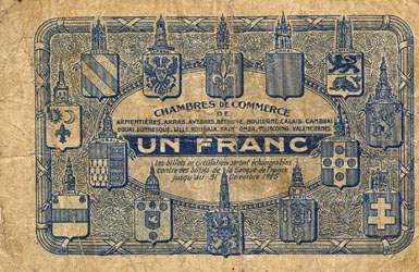 Billet des Chambres de Commerce du Nord et du Pas-de-Calais - 1 franc - Echangeables jusqu'au 31 d�cembre 1925 - s�rie A - sans point sous Sie