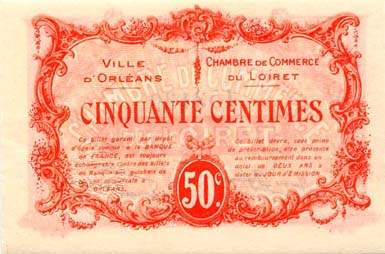 Billet de la Chambre de Commerce et Ville d'Orl�ans - 50 centimes - 2 ao�t 1915