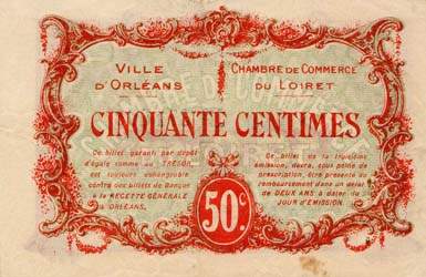 Billet de la Chambre de Commerce et Ville d'Orl�ans - 50 centimes - 2 ao�t 1917 - 3�me �mission - num�ro 371098
