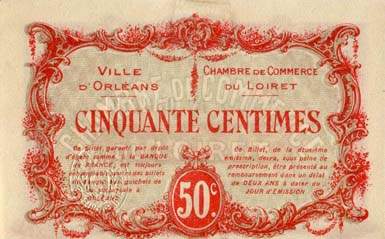 Billet de la Chambre de Commerce et Ville d'Orléans - 50 centimes - 2 avril 1916 - 2ème émission
