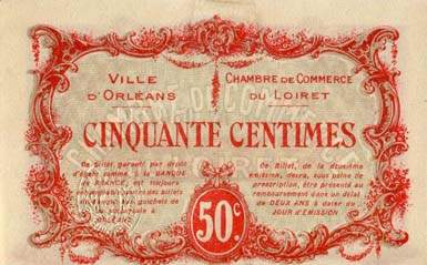 Billet de la Chambre de Commerce et Ville d'Orl�ans - 50 centimes - 2 avril 1916 - 2�me �mission