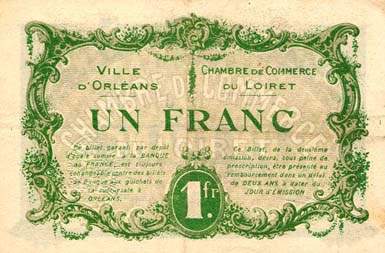 Billet de la Chambre de Commerce et Ville d'Orléans - 1 franc - 2 avril 1916 - 2ème émission