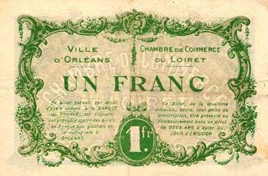 Billet de la Chambre de Commerce et Ville d'Orl�ans - 1 franc - 2 avril 1916 - 2�me �mission
