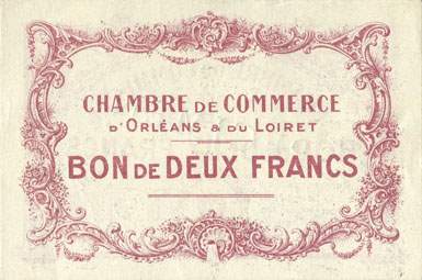 Billet de la Chambre de Commerce d'Orl�ans et du Loiret - 2 francs - 1914 - sp�cimen (type non �mis) - dos