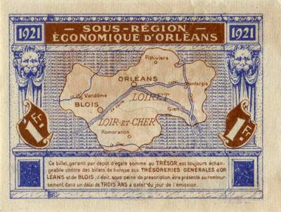 Billet des Chambres de Commerce d'Orl�ans et de Blois - 1 franc - 15 mai 1921 - 2�me �mission - n� 574,071