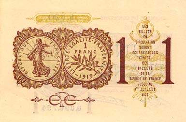 Billet de la Chambre de Commerce de Paris - 1 franc - d�lib�ration du 10 mars 1920 - type 1 avec t�te de femme casqu�e
