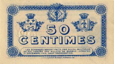 Billet de la Chambre de Commerce de Perpignan - 50 centimes - d�lib�ration du 11 novembre 1915 - s�rie G.C.