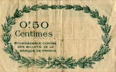 Billet de la Chambre de Commerce de Perpignan - 50 centimes - d�lib�ration du 22 octobre 1919 - s�rie E-11
