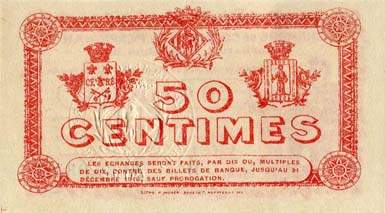 Billet de la Chambre de Commerce de Perpignan - 50 centimes - d�lib�ration du 24 juin 1915 - s�rie H