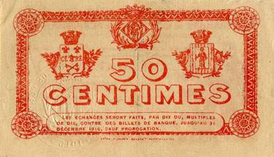 Billet de la Chambre de Commerce de Perpignan - 50 centimes - d�lib�ration du 24 juin 1915 - s�rie K