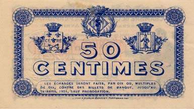 Billet de la Chambre de Commerce de Perpignan - 50 centimes - d�lib�ration du 28 avril 1916