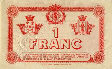 Billet de la Chambre de Commerce de Perpignan - 1 franc - d�lib�ration du 24 juin 1915 - s�rie J
