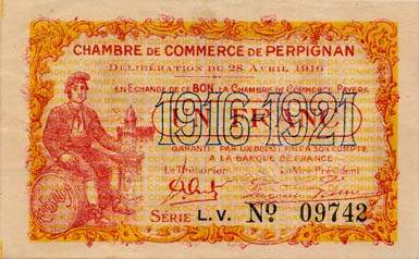 Billet de la Chambre de Commerce de Perpignan - 1 franc - d�lib�ration du 28 avril 1916