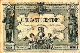 Billet de la Chambre de Commerce de Poitiers & de la Vienne - 50 centimes - �mission octobre 1915 - �cartement du num�ro 19 mm
