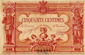 Billet de la Chambre de Commerce de Poitiers & de la Vienne - 50 centimes - �mission juillet 1917 - verso non barr�