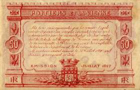 Billet de la Chambre de Commerce de Poitiers & de la Vienne - 50 centimes - �mission juillet 1917 - verso non barr�