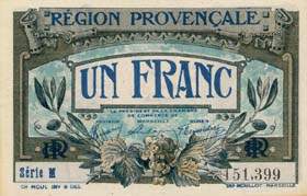 Billet des Chambres de Commerce d'Alais, Arles, Avignon, Gap, Marseille, N�mes, Toulon (R�gion Proven�ale) - 1 franc - imprimerie Moullot - s�rie M