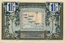 Billet des Chambres de Commerce d'Alais, Arles, Avignon, Gap, Marseille, N�mes, Toulon (R�gion Proven�ale) - 1 franc - imprimerie Moullot - s�rie M