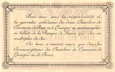 Billet des Chambres de Commerce de Quimper & de Brest - 50 centimes 1915 - lettre A