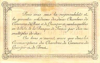 Billet des Chambres de Commerce de Quimper & de Brest - 50 centimes 1918 - filigrane Abeilles - n� 476121