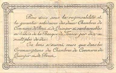 Billet des Chambres de Commerce de Quimper & de Brest - 50 centimes 1921 - filigrane Abeilles