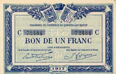 Billet des Chambres de Commerce de Quimper & de Brest - 1 franc 1917 - lettre C