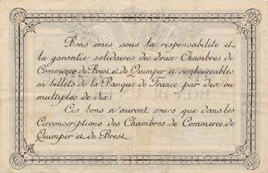 Billet des Chambres de Commerce de Quimper & de Brest - 1 franc 1920 - lettre E
