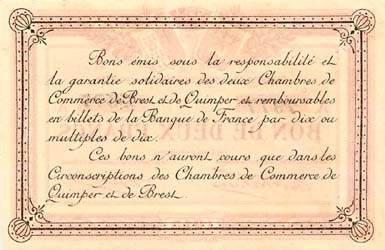 Billet des Chambres de Commerce de Quimper & de Brest - 2 francs 1915 - lettre A