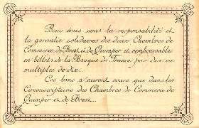 Billet des Chambres de Commerce de Quimper & de Brest - 2 francs 1921 - filigrane Abeilles