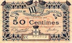 Billet des Chambres de Commerce de Rennes & de Saint-Malo - 50 centimes - �mission du 25 ao�t 1915 - s�rie C