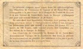 Billet des Chambres de Commerce de Rennes & de Saint-Malo - 50 centimes - �mission du 25 ao�t 1915 - s�rie C
