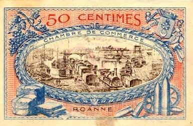 Billet de la Chambre de Commerce de Roanne - 50 centimes - d�lib�ration du 18 juillet 1917 - imprimerie Bourg et Cie - n� 106734