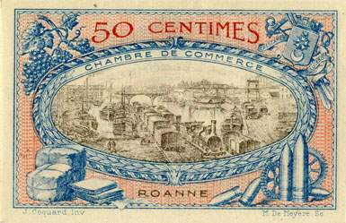 Billet de la Chambre de Commerce de Roanne - 50 centimes - d�lib�ration du 18 juillet 1917 - imprimerie Bourg et Cie - n� 095380