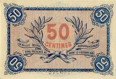Billet de la Chambre de Commerce de Roanne - 50 centimes - d�lib�ration du 4 octobre 1915 - 50 large de 17 mm - n� 389345