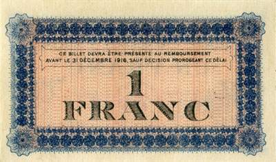 Billet de la Chambre de Commerce de Roanne - 1 franc - d�lib�ration du 28 juin 1915 - n� 691230 (chiffres de 3,5 mm)