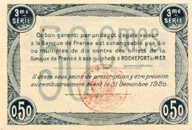 Billet de la Chambre de Commerce de Rochefort-sur-Mer - 50 centimes - d�lib�ration du 28 octobre 1915 - 3�me s�rie