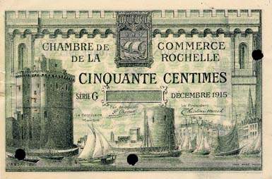 Billet de la Chambre de Commerce de La Rochelle - 50 centimes - �mission octobre 1915 - sp�cimen annul�