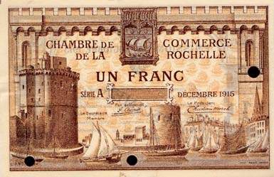 Billet de la Chambre de Commerce de La Rochelle - 1 franc - émission octobre 1920 - spécimen annulé