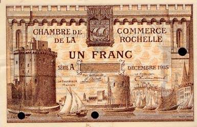 Billet de la Chambre de Commerce de La Rochelle - 1 franc - �mission octobre 1920 - sp�cimen annul�