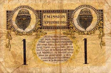 Billet de la Chambre de Commerce de La Rochelle - 1 franc - émission septembre 1920 - série B