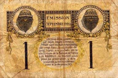 Billet de la Chambre de Commerce de La Rochelle - 1 franc - �mission septembre 1920 - s�rie B