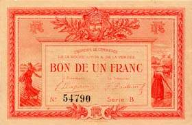 Billet de la Chambre de Commerce de La Roche-sur-Yon & de la Vend�e - 1 franc - �mission de 1915 - s�rie B