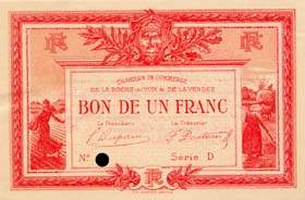 Billet de la Chambre de Commerce de La Roche-sur-Yon & de la Vend�e - 1 franc - �mission de 1915 - sp�cimen s�rie D