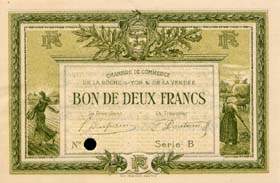 Billet de la Chambre de Commerce de La Roche-sur-Yon & de la Vend�e - 2 francs - �mission de 1915 - sp�cimen s�rie B