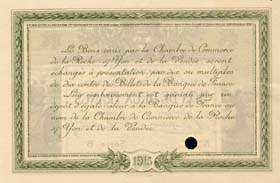 Billet de la Chambre de Commerce de La Roche-sur-Yon & de la Vend�e - 2 francs - �mission de 1915 - sp�cimen s�rie B