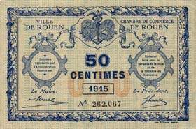 Billet de la Ville de Rouen - Chambre de Commerce de Rouen - 50 centimes - 1915