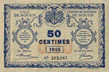 Billet de la Ville de Rouen - Chambre de Commerce de Rouen - 50 centimes - 1915