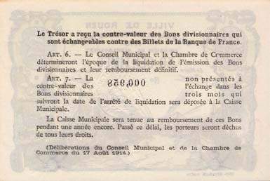 Billet de la Ville de Rouen - Chambre de Commerce de Rouen - 1 franc - 1918 �mission de remplacement - avec signature du Pr�sident compl�te