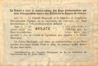 Billet de la Ville de Rouen - Chambre de Commerce de Rouen - 50 centimes - 1920 �mission de remplacement